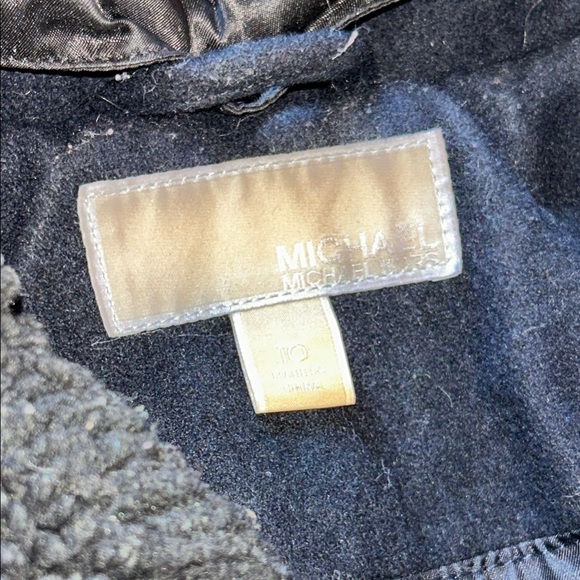 EUC MICHAEL KORS Sherpa Collar Wool Double Breasted Coat Size 10 Dark NAVY - Picture 2 of 12